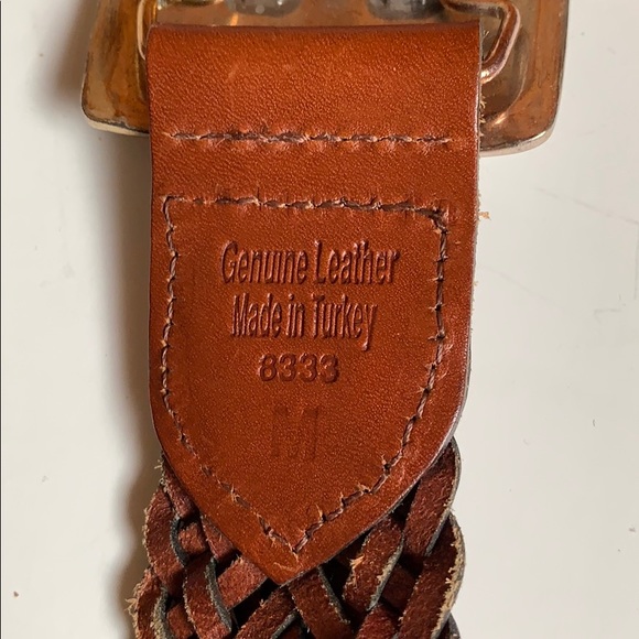 1995 Men’s Brown Braid Leather Belt Silver Buckle - Picture 5 of 5